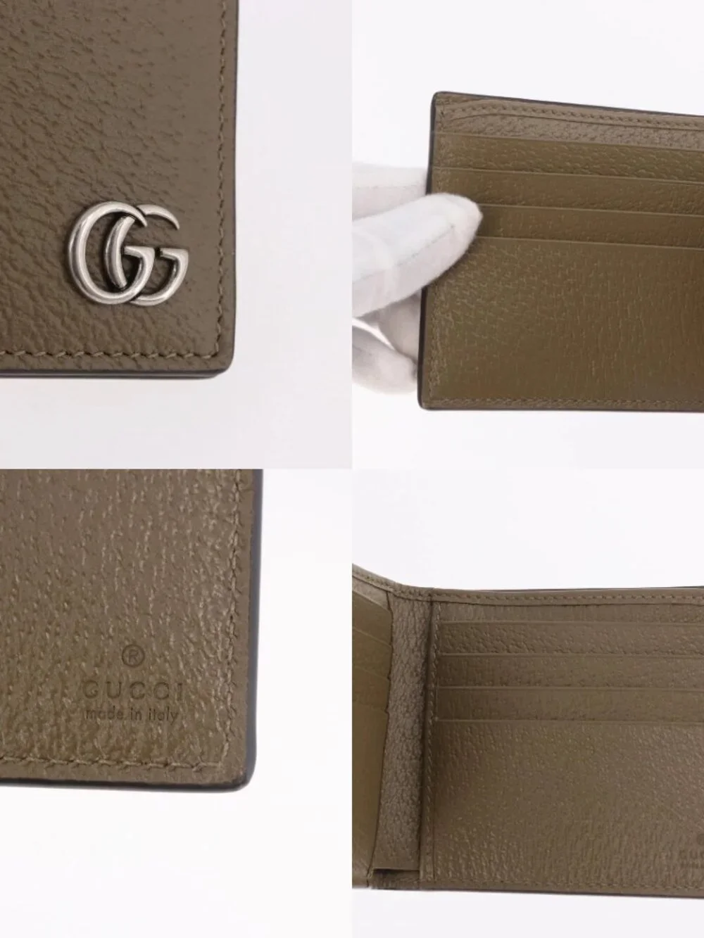 GUCCI GG Marmont Wallet Leather Beige Silver 428726 Auth 186156M